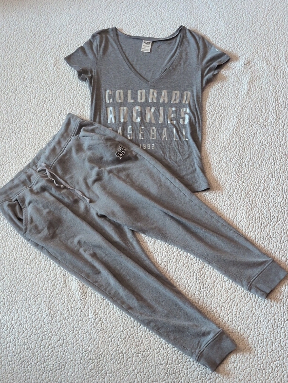 Victoria's Secret Pink Colorado Rockies Short Sleeve Top Baggy Jogger Sweatpants